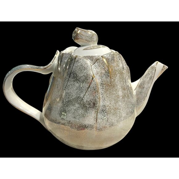 Vintage Bombay Company Ethereal Rose Porcelain Tea Pot Sugar Dish Speckled Metal - Picture 4 of 16